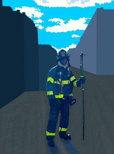 Cut Fire Fighter, Bronx, Nowy Jork (grafika cyfrowa) autorstwa Evan Sklar