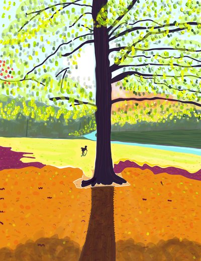 Pies, wczesny poranek, jesień, Park Prospekt (grafika cyfrowa) autorstwa Evan Sklar