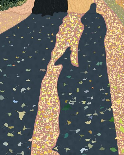 Liście ginko i cienie, Brooklyn (grafika cyfrowa) autorstwa Evan Sklar