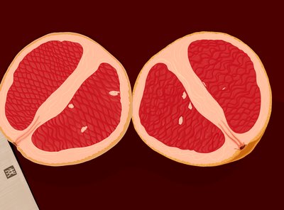 Grejpfrut przekrojony na pół (grafika cyfrowa) autorstwa Evan Sklar