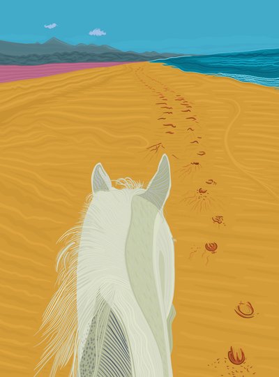 Koń na plaży, ok. 2020-24 (grafika cyfrowa) autorstwa Evan Sklar