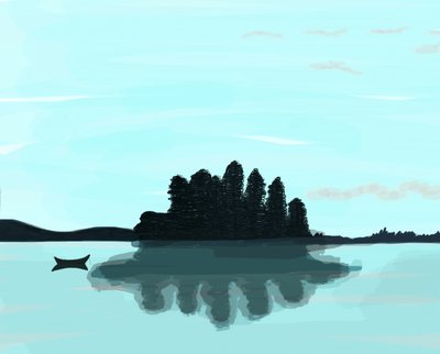 Jezioro w Maine, 2015 (narysowane ręcznie na iPadzie ołówkiem Apple) autorstwa Evan Sklar