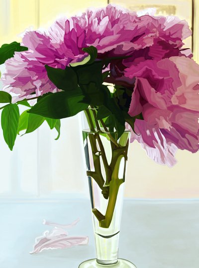Piwonie magenta w wazonie (grafika cyfrowa) autorstwa Evan Sklar
