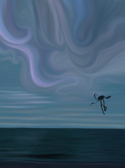 Ocean i chmura z latawcem ośmiornicy (grafika cyfrowa) autorstwa Evan Sklar