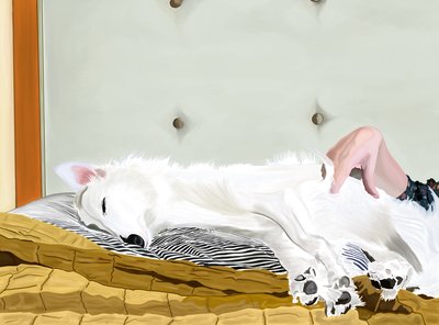 Penny na żółtej kołdrze, Brooklyn (grafika cyfrowa) autorstwa Evan Sklar