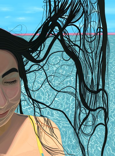 Pool Hair, ok. 2020-24 (grafika cyfrowa) autorstwa Evan Sklar