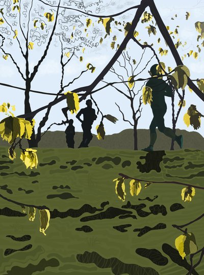 Biegacze, Prospect Park (grafika cyfrowa) autorstwa Evan Sklar
