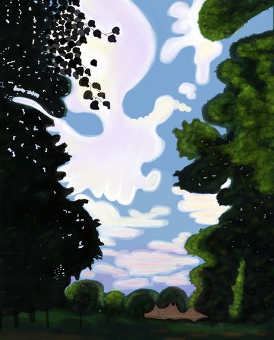 Namiot i niebo, Prospect Park 2018 (narysowane ręcznie na iPadzie ołówkiem Apple) autorstwa Evan Sklar