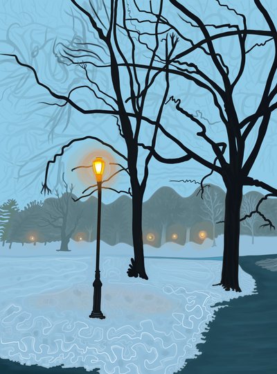 Drzewo odbite w kałuży topniejącego śniegu, Brooklyn (grafika cyfrowa) autorstwa Evan Sklar