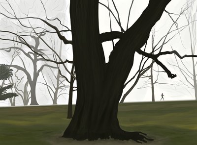 Drzewo i biegacz. Wczesny poranek. Prospect park (sztuka cyfrowa) autorstwa Evan Sklar