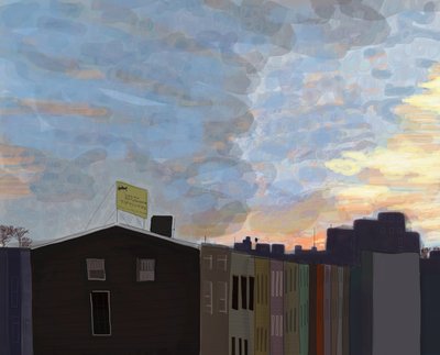 View From Gowanus Expressway, 2016 (narysowane ręcznie na iPadzie ołówkiem Apple) autorstwa Evan Sklar