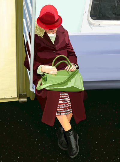 Kobieta w metrze (grafika cyfrowa) autorstwa Evan Sklar