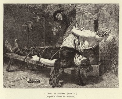 La Mort de Chramme. Śmierć Chrama, syna Chlothara I, króla Franków, 561 (rycina) autorstwa Evariste Vital Luminais