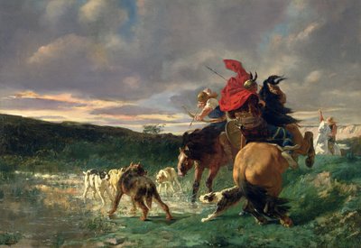 Merowingowie atakujący dzikiego psa autorstwa Evariste Vital Luminais