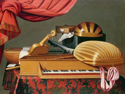 Martwa natura z instrumentami muzycznymi autorstwa Evaristo workshop of Baschenis
