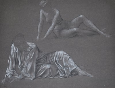Double Study for Earthbound - półleżąca postać kobieca, 1897 (kreda na papierze) autorstwa Evelyn De Morgan