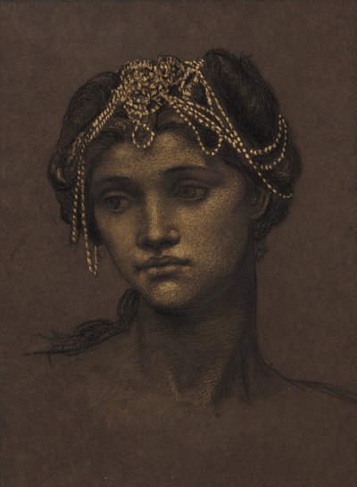 Studium do Medei, ok. 1889 (czarna kreda wzmocniona złotą farbą) autorstwa Evelyn De Morgan