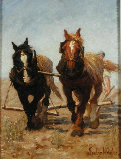The Plowing Team, Sussex Downs (olej na płótnie) autorstwa Evelyn Harke