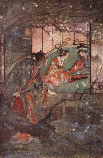 Kato Sayemon w Pałacu Szoguna Ashikaga, ilustracja z „The Myths and Legends of Japan” F. Hadlanda Davisa autorstwa Evelyn Paul