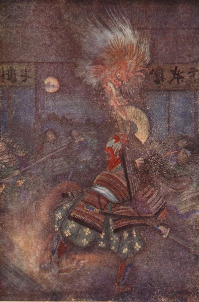 Raiko zabija goblina z Oyeyamy, ilustracja z „The Myths and Legends of Japan” F. Hadlanda Davisa autorstwa Evelyn Paul