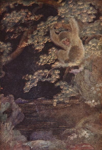 Meduza i małpa, ilustracja z „The Myths and Legends of Japan” F. Hadlanda Davisa autorstwa Evelyn Paul
