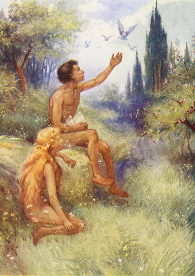 Adam i Ewa (kolorowa litografia) autorstwa Evelyn Stuart Hardy