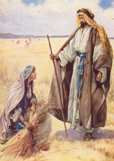 Boaz The Kind Farmer (kolorowa litografia) autorstwa Evelyn Stuart Hardy
