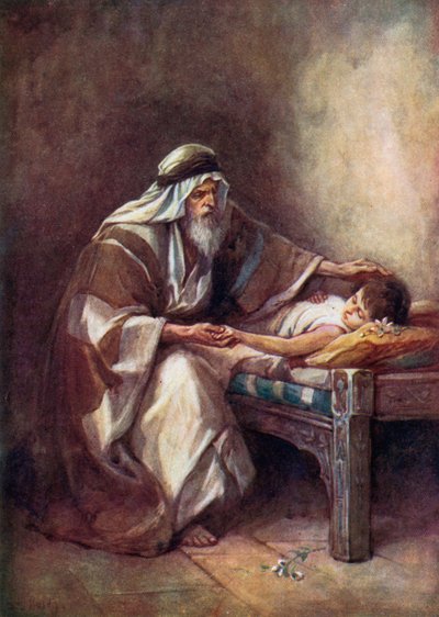 Elizeusz wychowujący syna rolnika (kolorowa litografia) autorstwa Evelyn Stuart Hardy