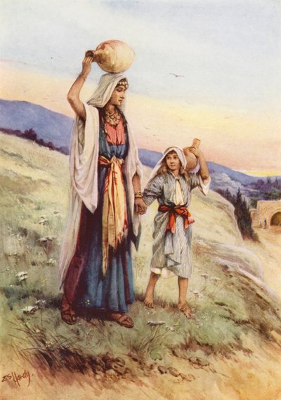 Jezus pomaga swojej Matce (kolorowa litografia) autorstwa Evelyn Stuart Hardy
