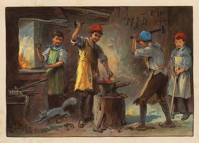 Little Workers: Kowal (kolorowa litografia) autorstwa Evelyn Stuart Hardy