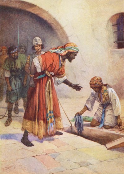 Ratowanie Jeremiasza (kolorowa litografia) autorstwa Evelyn Stuart Hardy