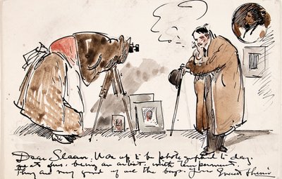 Karykatura Shinna fotografowanego przez Gertrude Kasebier (1852-1934) autorstwa Everett Shinn