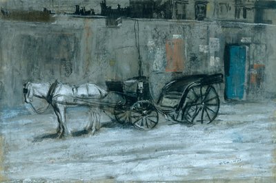 Paryż, koń i powóz, ok. 1900-05 (węgiel, kreda i pastel na tekturze) autorstwa Everett Shinn