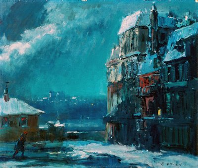 Zimowa noc, Paryż (olej na płycie) autorstwa Everett Shinn