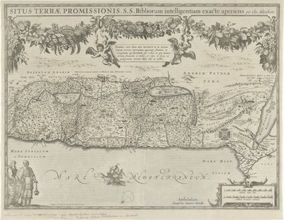 Mapa Ziemi Obiecanej Situation terrae promissionis (tytuł na obiekcie) autorstwa Evert Simonsz Hamersvelt
