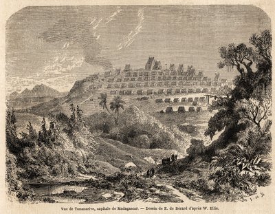 Widok Tananarive, stolicy Madagaskaru, rys. Evremond de Berard (1824-1881), ilustrujący podróż Idy Pfeiffer na Madagaskar w 1857 roku. Rycina w „”Le tour du monde”” 1861. Kolekcja Selvy. autorstwa Evremond de (after) Berard