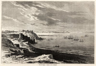 Widok Tangeru (Maroko), rysunek Evremonda de Berarda (1824-1881), ilustrujący notatki z podróży M.F.Schicklera do Maroka. Grawerowanie w „”Le tour du monde, nouveau journal des voyages””Paryż autorstwa Evremond de (after) Berard