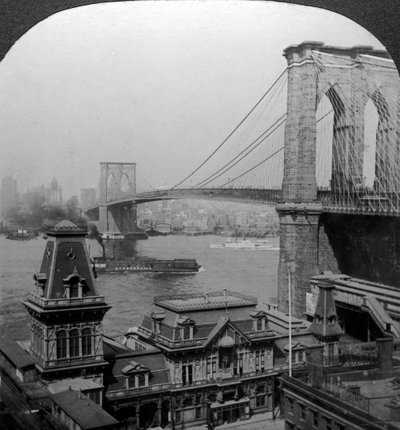 Most Brookliński, Nowy Jork, USA. autorstwa Excelsior Stereoscopic Tours