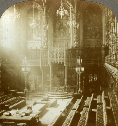 Wnętrze Izby Lordów, Westminster, Londyn. autorstwa Excelsior Stereoscopic Tours