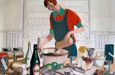 Robienie Empire Christmas Pudding, c. Litografia kolorowa z lat 20. XX wieku autorstwa FC Harrison