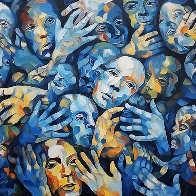 Tłum twarzy na płótnie, Współczesny obraz na ścianę, druk na życzenie autorstwa F. Abderrahim