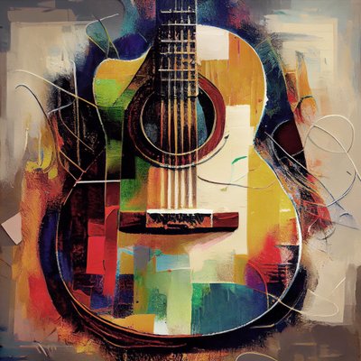 Gitara abstrakcyjna, muzyczna dekoracja ścienna, oprawione wydruki na płótnie autorstwa F. Abderrahim