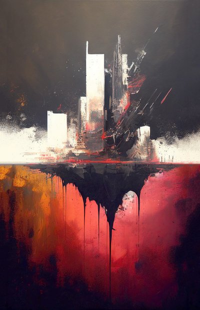 Abstrakcyjny czerwony obraz, grube pociągnięcia pędzla, grafika ścienna drukowana na żądanie autorstwa F. Abderrahim