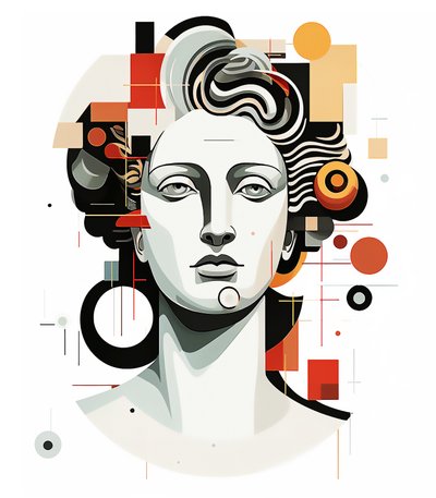 Abstrakcje głowy apolla w kubistycznym stylu Picassa, grafika ścienna autorstwa F. Abderrahim