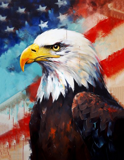Orzeł amerykański, flaga USA w tle, obraz olejny, wystrój pokoju, wydruki artystyczne na ścianę autorstwa F. Abderrahim