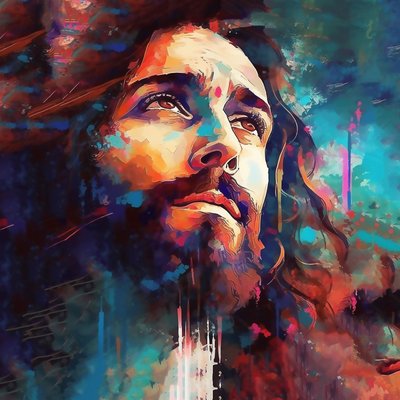 Piękna twarz Jezusa Chrystusa, abstrakcyjny portret, wydruki na ścianę na zamówienie autorstwa F. Abderrahim