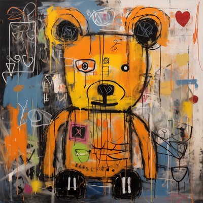 Decor słodki niedźwiedź abstrakcyjny obraz, styl jean michel basquiat, grafiki artystyczne autorstwa F. Abderrahim
