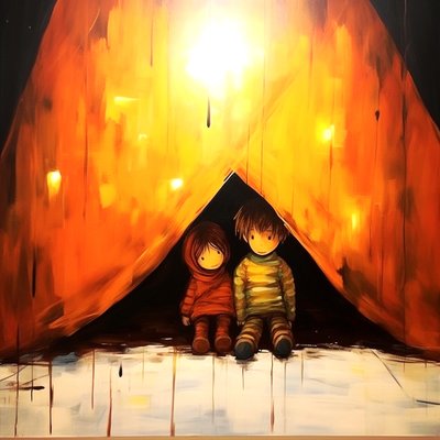 Rysunek dwojga niewinnych dzieci, surrealistyczna grafika ścienna | Wydruki na płótnie autorstwa F. Abderrahim
