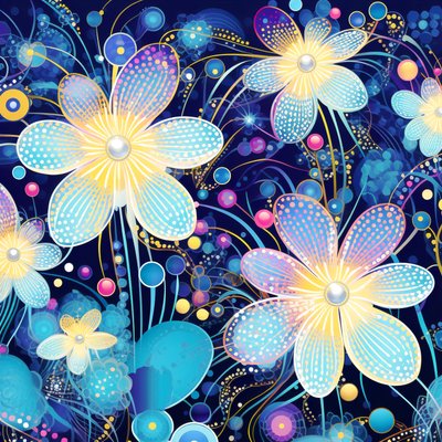 Motyw kwiatowy w kolorze niebieskim, styl yayoi kusama, druki artystyczne online autorstwa F. Abderrahim