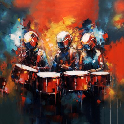 Grupa muzyków grających na perkusji, muzyka rockowa, grafika cyfrowa do druku autorstwa F. Abderrahim